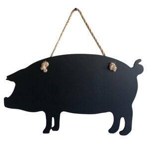 Rustic Pig-Shaped Chalkboard Sign with Rope Hanger